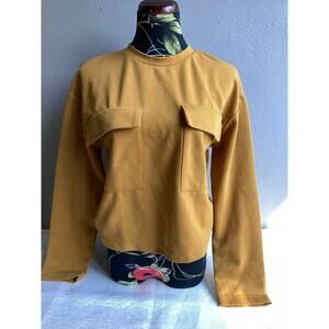 Zara women long sleeve large top pocket women size small brown